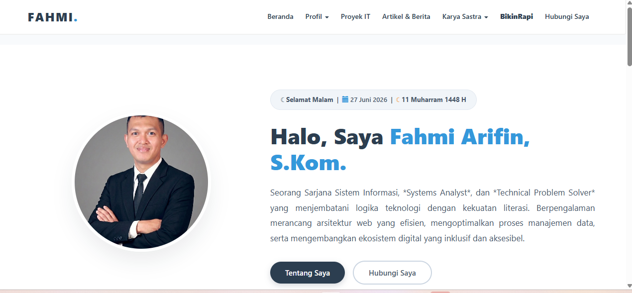 Thumbnail Resmi Rilis! Website Portofolio Fahmi Arifin: Sinergi Teknologi Sistem Informasi dan Kreativitas Sastra Digital